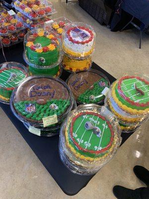 Cake department crushed superbowl cakes