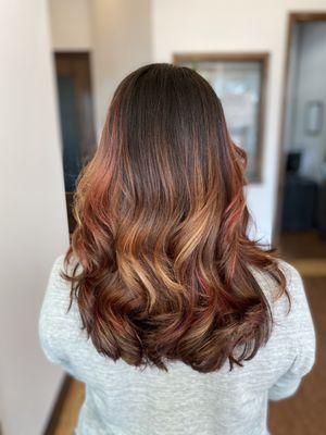 Blonde and red balayage