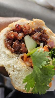 Bahn MI Siagon (bbq pork )  Spicy with jalapenos,  you can get it without peppers