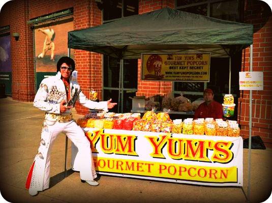 Elvis wants to introduce Yum Yum's Gourmet Popcorn at our set up at The Memphis Red Birds