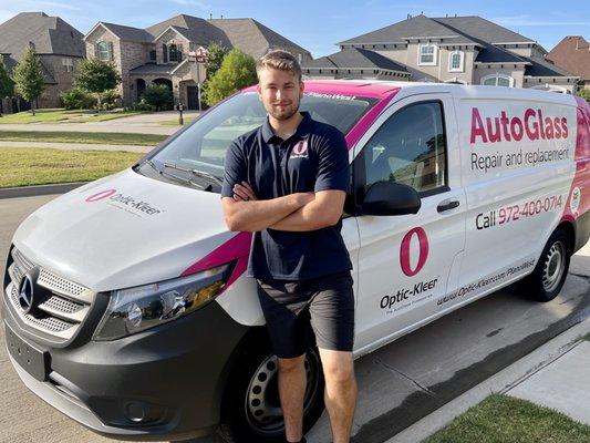 Our Optic-Kleer Plano top technician Spencer!
 
 Look for Spencer out and about in Dallas and Plano fixing auto glass windshields.