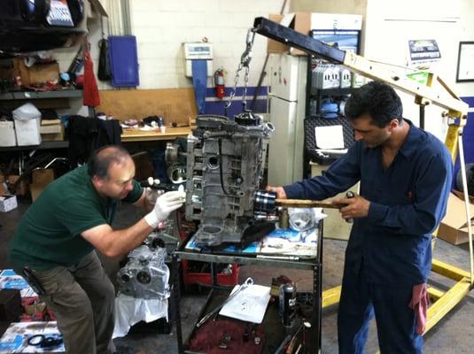 Our Certified Technicians working on Porsche Engine