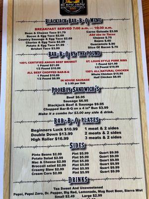 Nice menu, chopped BBQ is excellent