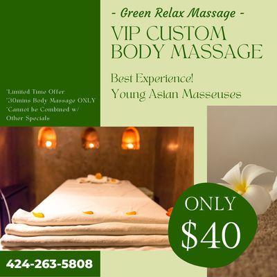 Green Relax Massage
 1540 Pacific Coast Hwy, Harbor City, CA 90710
 Call us at 424-263-5808