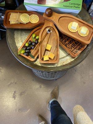 Layered wood serving tray.