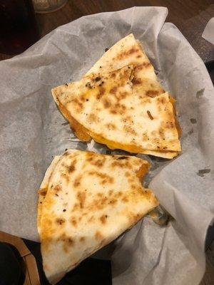 Kids quesadilla will burn your mouth.  Some spice added. I am guessing the employ an idiot for a chef.