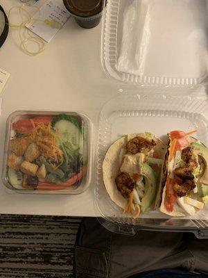 Shrimp tacos and salad.