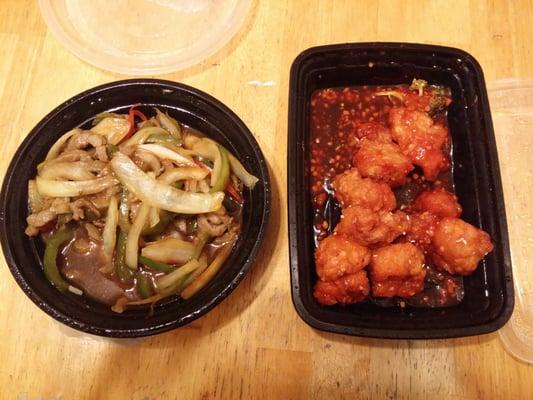 Sesame chicken and Mongolian Beef