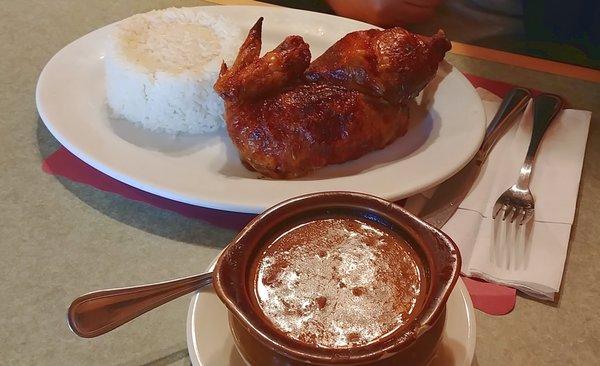 1/2 roast chicken with red beans.