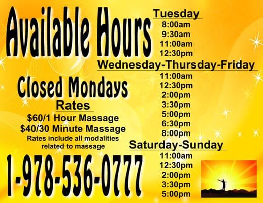 Available Hours!!!!