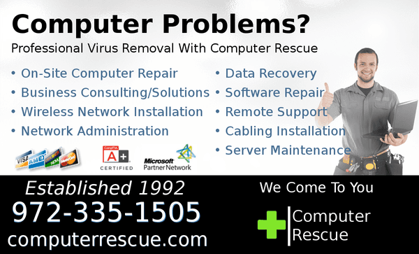 Computer Rescue- offering IT services in Dallas, Frisco, Plano, Allen and more. Get your flyers designed by Computer Rescue.