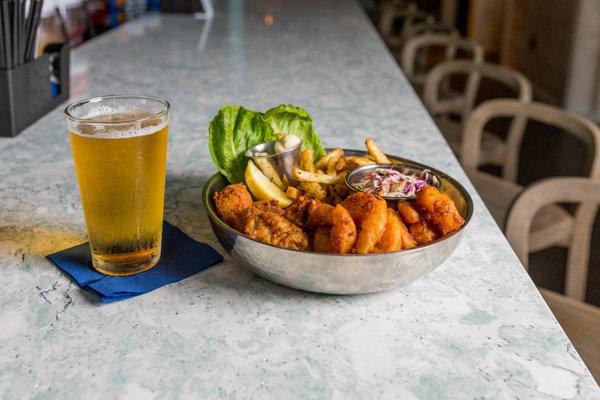 Fry basket + a draft beer.