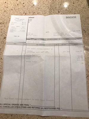 Bill Cox Furniture Paid Invoice