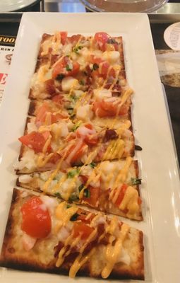 Shrimp and bacon  flatbread. $5 Apps. Great!