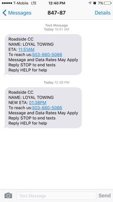 When they say they have no recorded tow, well yes and here's the text saying there indeed was.