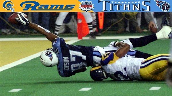 The Tennessee Titans literally came up short against the St. Louis Rams in Super Bowl XXXIV, 23-16. January 30, 2000.