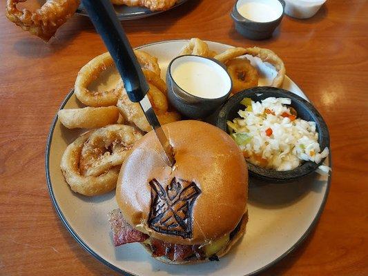 Burger and onion rings