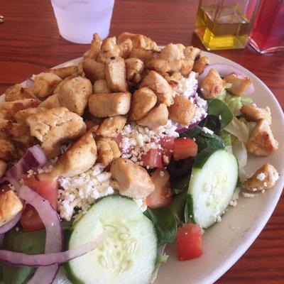 Tasty grilled chicken over fresh cut veggies and feta cheese...can't be beat!