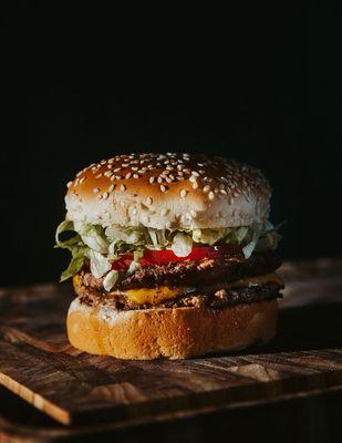 Millerboy, a local favorite. TWO beef patties, cheese,lettuce, tomato& mayo