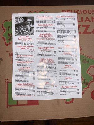 Takeout menu