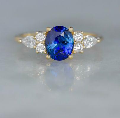 Blue Sapphire with diamonds custom engagement ring