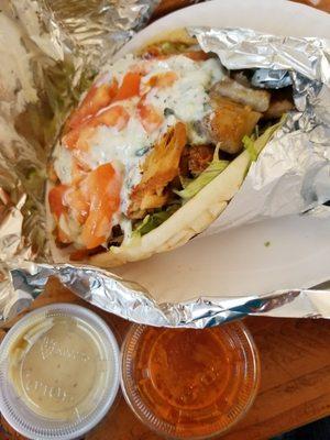 Chicken gyro with spicy and garlic sauce