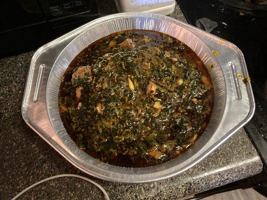 Half pan of EFO RIRO WITH ASSORTED MEAT