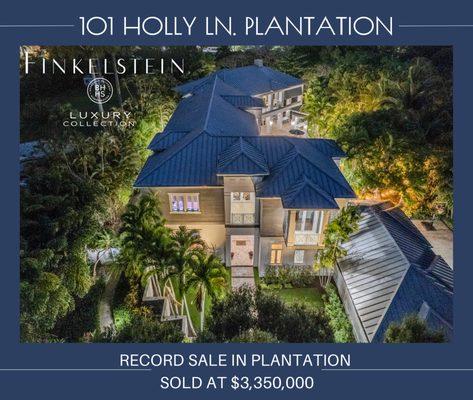 Highest sold home in Plantation.