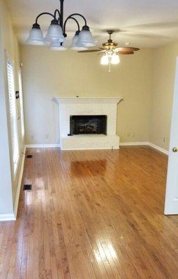 The floor is sparkling! The fan and lights are cleaned. This is so much more inviting than the house we started with.