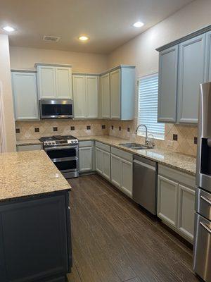 Kitchen: cabinets painted Oyster Bay by Sherwin Williams