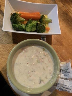 Clam chowder and broccoli + Carrots