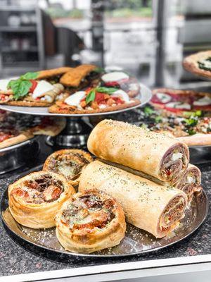 Window! Stromboli, stuffed knots (in front)