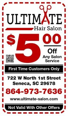 $5.00 Off Any Salon Service - First Time Customers Only.  Not valid with other offers.