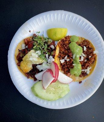 Al pastor and chicharrón taco