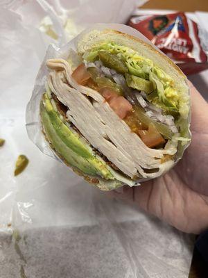 Turkey, avocado and bacon on Dutch crunch roll.