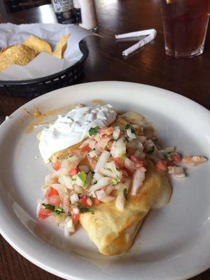 Chicken and cheese quesadilla with pico and sour cream, so good!!