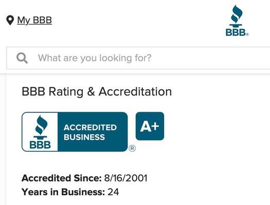 A+ BBB Rating for 24-years running.