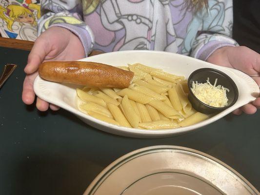 Kids butter noodles with a breadstick