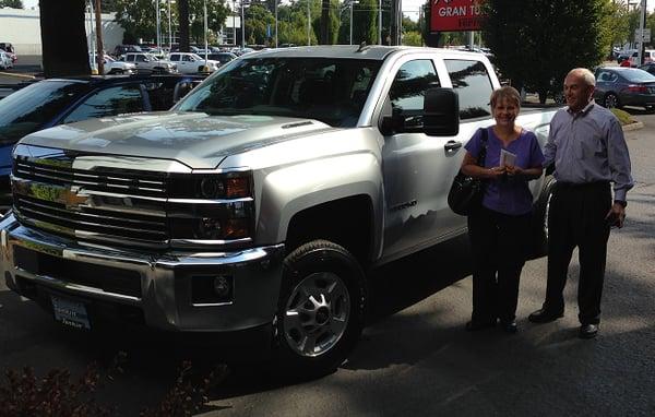 Roger and Iola Trautmann take delivery of their new 2015 Chevrolet Silverado 2500