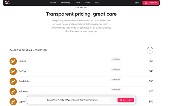 Transparent Pricing on our website