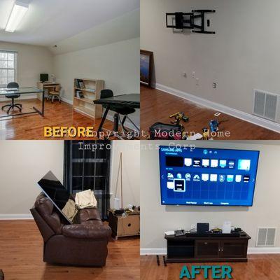 Basking Ridge NJ 75 inch TV Wall Mount Installation with Hidden Wires Before & After