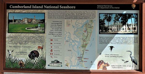 This is a sign just outside the welcome center that has info about the Cumberland National Seashore.  Photo taken August 27, 2022.