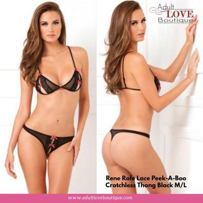 Rene Rofe Lace Peek-A-Boo Crotchless Thong Black M/L https://bit.ly/3tCxmHn