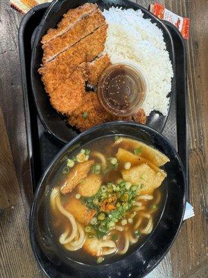 Udon soup and pork katsu combo (substituted cabbage w/ rice)