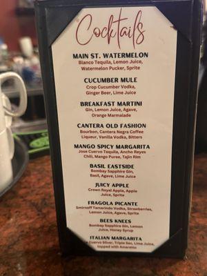 Cocktail menu