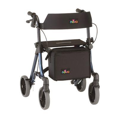 Forte rolling walker stands when folded ,removable front pouch, padded back rest comes in  two sizes