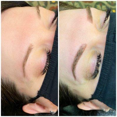 Eyebrows before and after shading + microblading