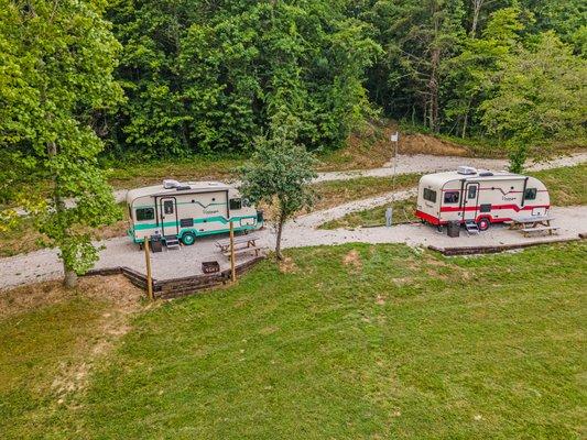 Our Vintage Campers are available. Enjoy all the modern-day amenities in our retro-style campers along with a private campsite.