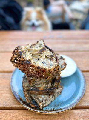 Ad Astra Seeded Sourdough w/ salted butter | $8 (bomb bread from Ad Astra Bread Co.)