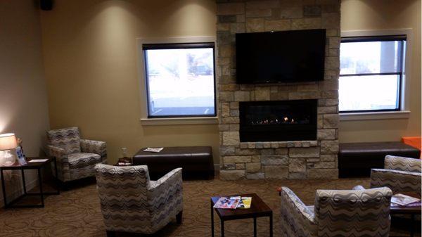 Fireplace in our relaxing area is nice on cold days